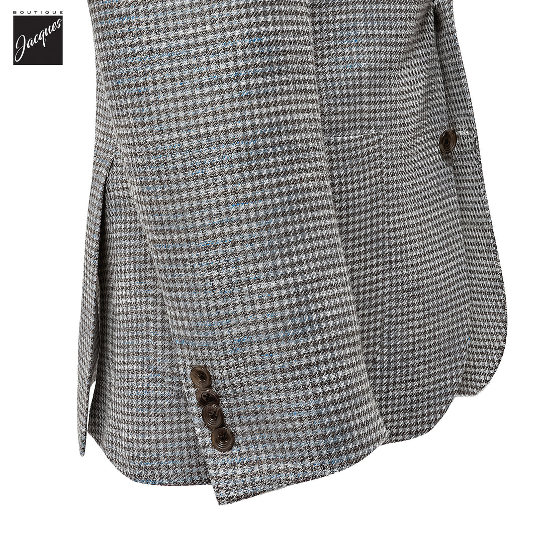 Brown & Blue Houndstooth Wool-Linen Hampton Contemporary Fit Sport Jacket - Jack Victor - Boutique Jacques International