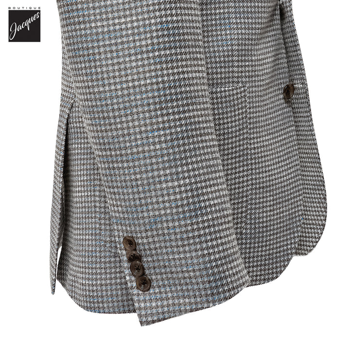 Brown & Blue Houndstooth Wool-Linen Hampton Contemporary Fit Sport Jacket - Jack Victor - Boutique Jacques International