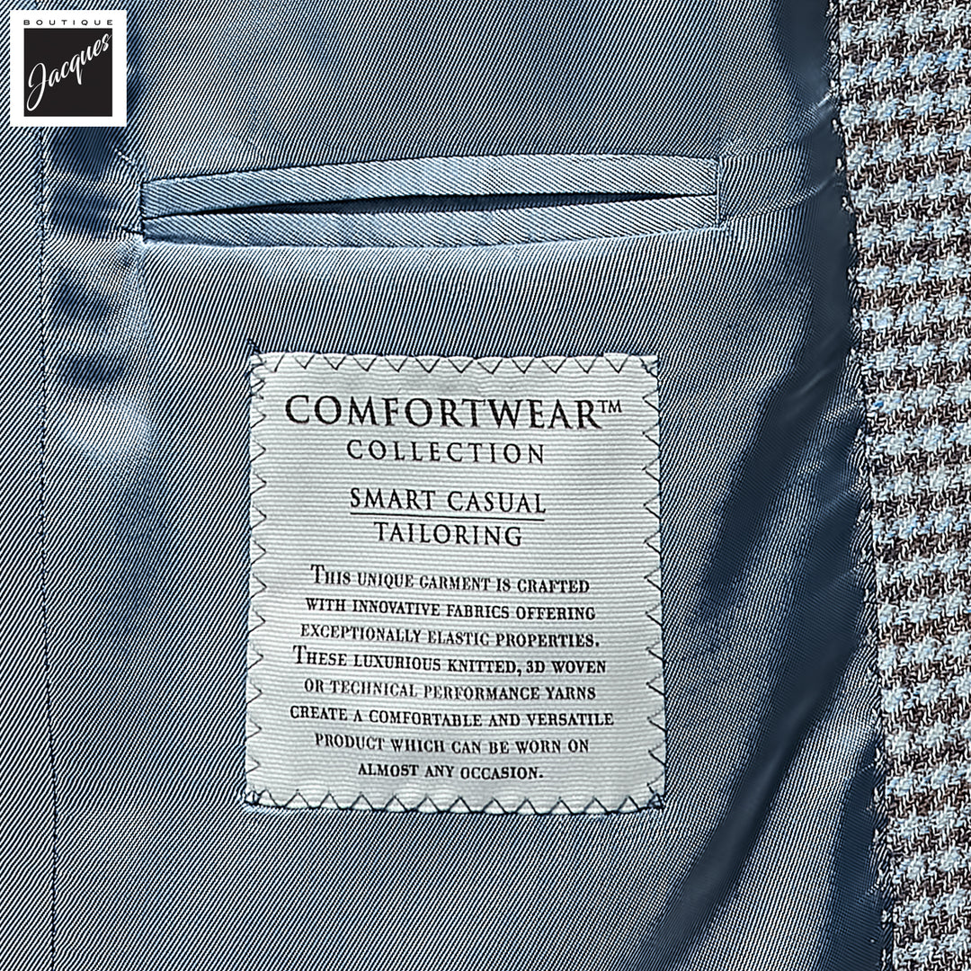 Brown & Blue Houndstooth Wool-Linen Hampton Contemporary Fit Sport Jacket - Jack Victor - Boutique Jacques International