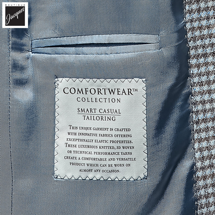 Brown & Blue Houndstooth Wool-Linen Hampton Contemporary Fit Sport Jacket - Jack Victor - Boutique Jacques International