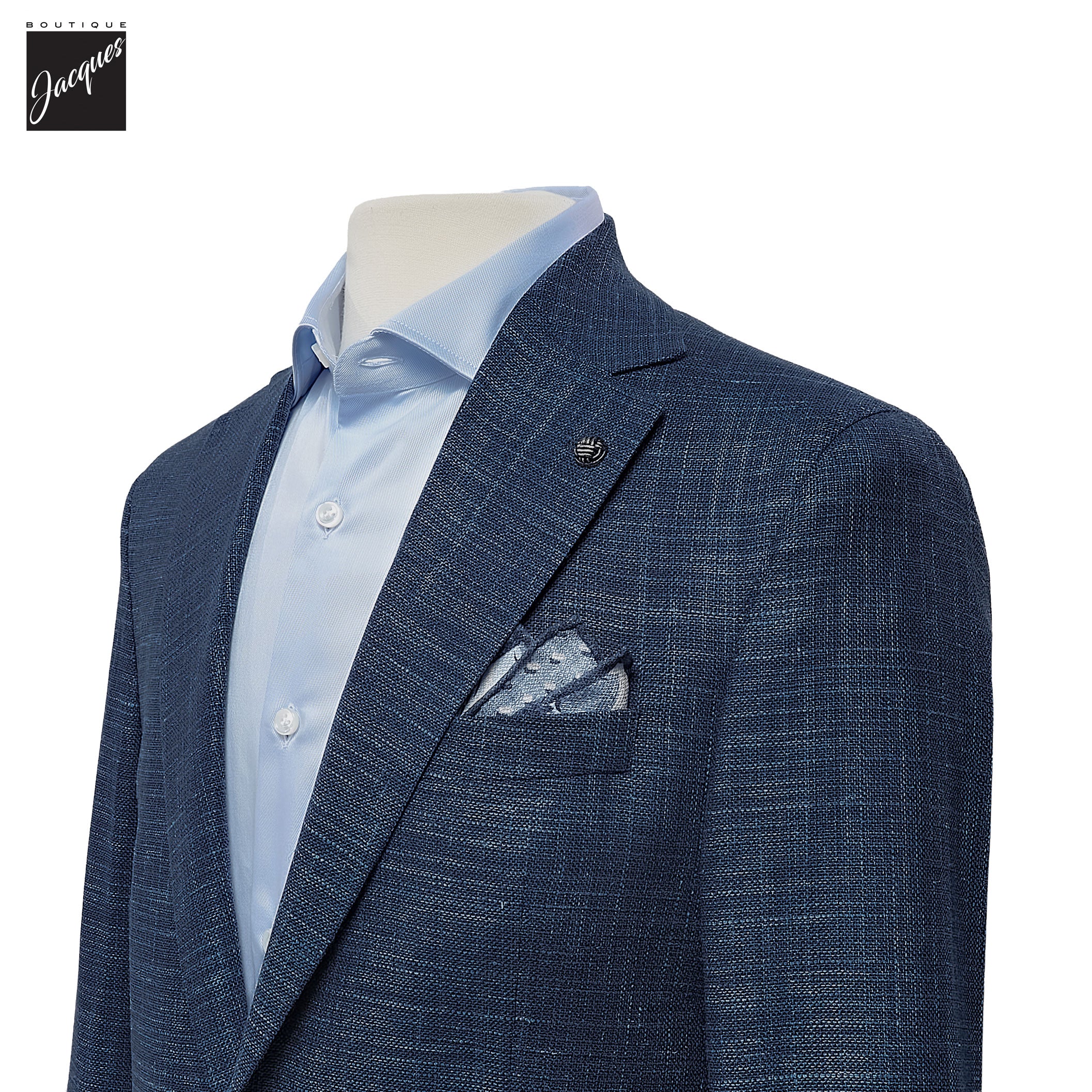 Blue Neat Wool/Silk/Linen Stretch Hampton Contemporary Fit Sport Jacket - Jack Victor - Boutique Jacques International