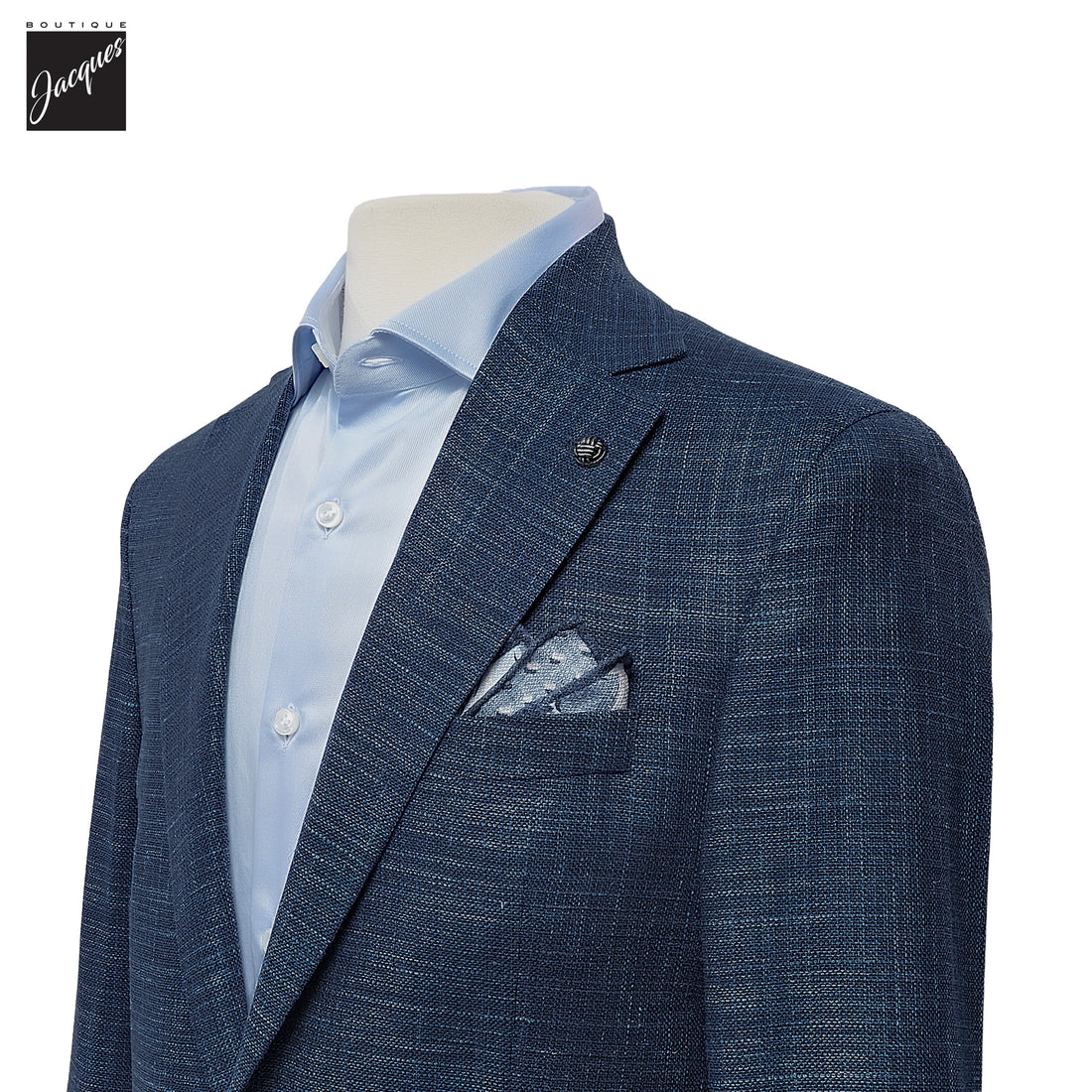 Blue Neat Wool/Silk/Linen Stretch Hampton Contemporary Fit Sport Jacket - Jack Victor - Boutique Jacques International