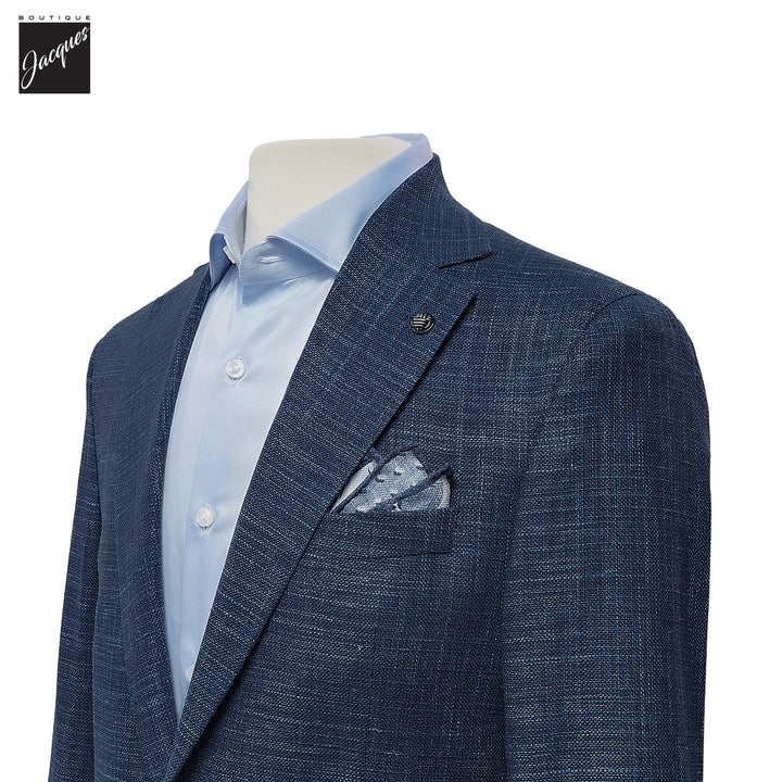 Blue Neat Wool/Silk/Linen Stretch Hampton Contemporary Fit Sport Jacket - Jack Victor - Boutique Jacques International