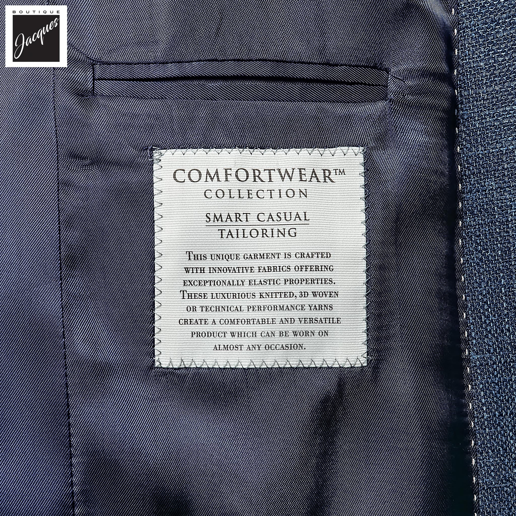Blue Neat Wool/Silk/Linen Stretch Hampton Contemporary Fit Sport Jacket - Jack Victor - Boutique Jacques International