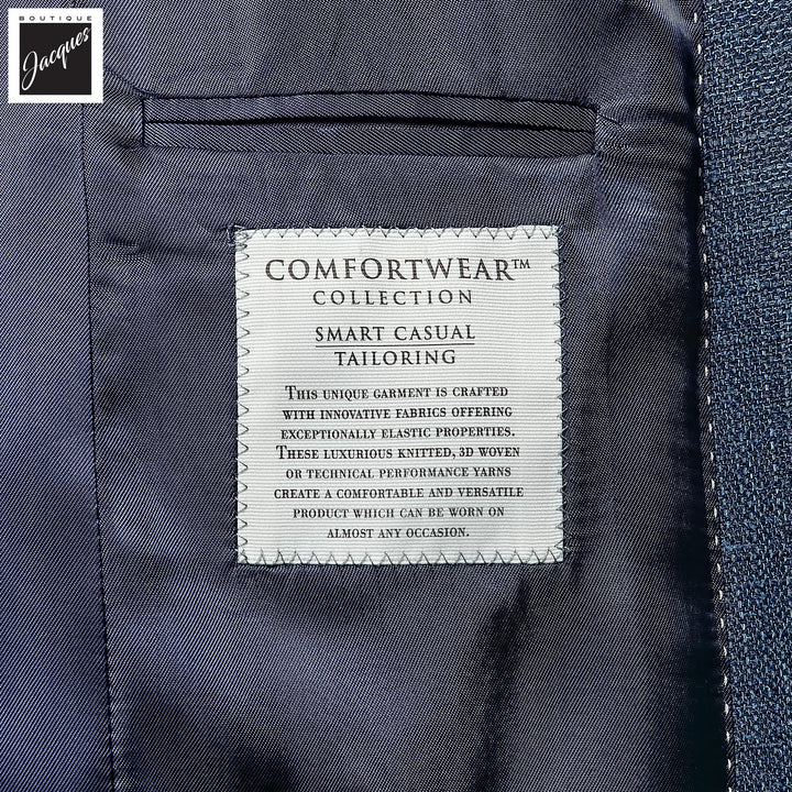 Blue Neat Wool/Silk/Linen Stretch Hampton Contemporary Fit Sport Jacket - Jack Victor - Boutique Jacques International