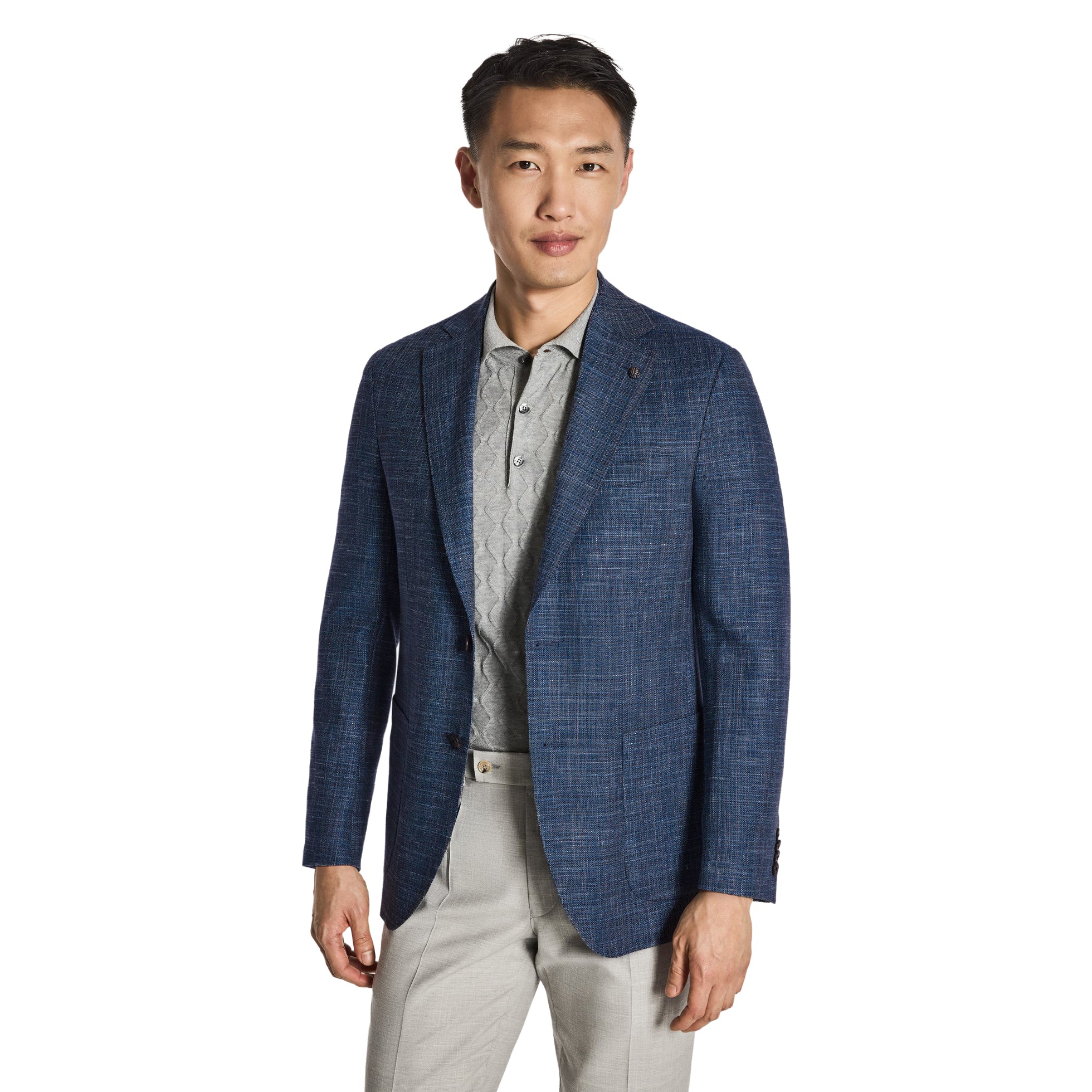 Blue Neat Wool/Silk/Linen Stretch Hampton Contemporary Fit Sport Jacket - Jack Victor - Boutique Jacques International