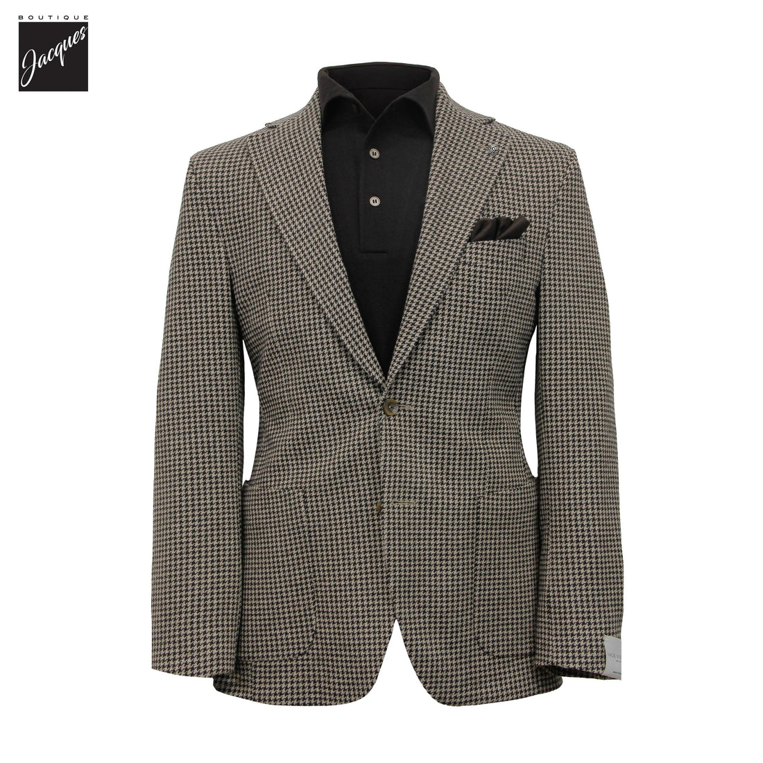 Veste sport Hampton en laine et coton pied-de-poule marron et beige - Jack Victor