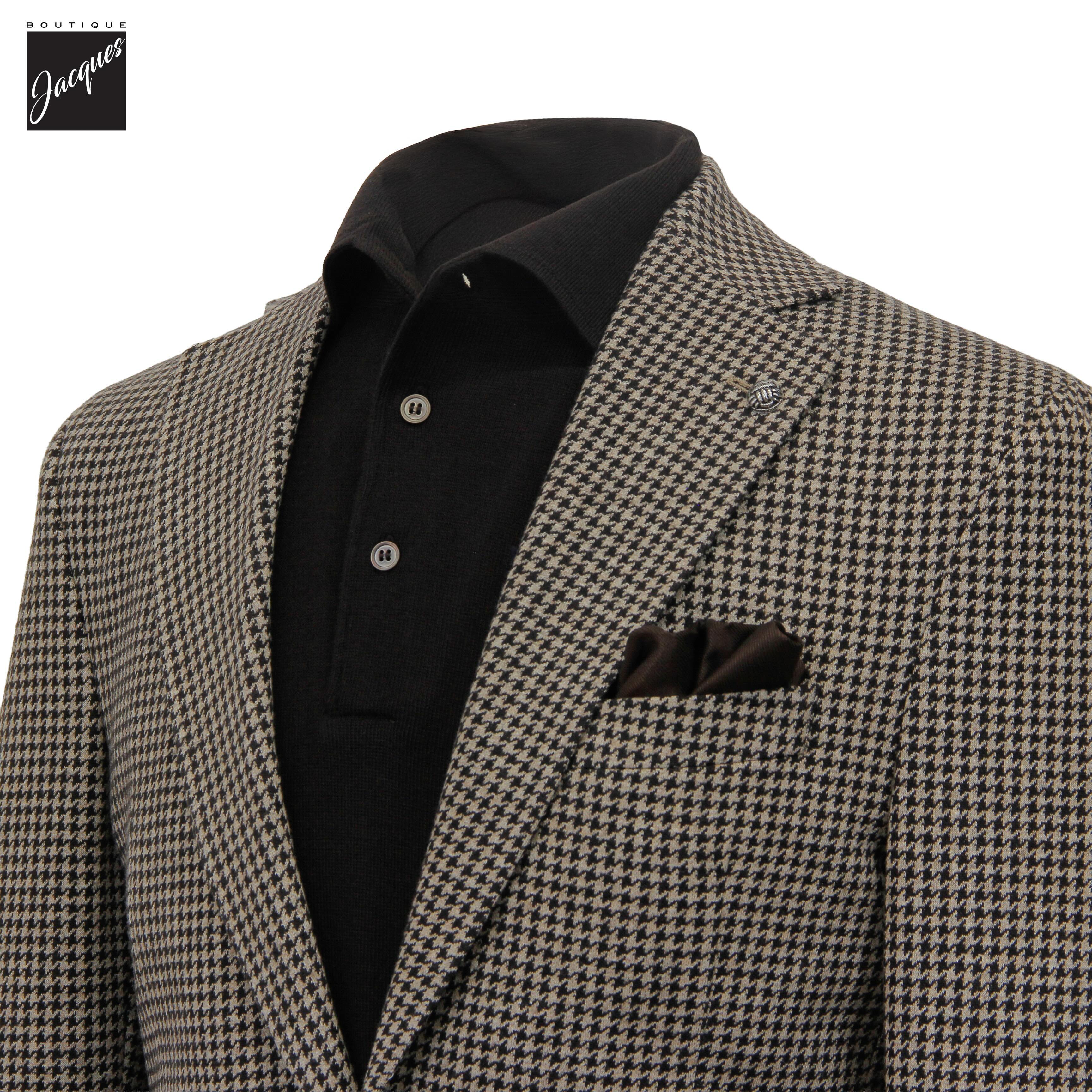 Veste sport Hampton en laine et coton pied-de-poule marron et beige - Jack Victor