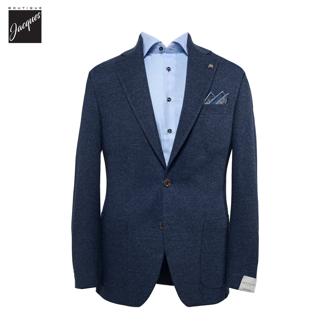 Blue Wool-Cotton Hampton Contemporary Fit Comfortwear Sport Jacket - Jack Victor