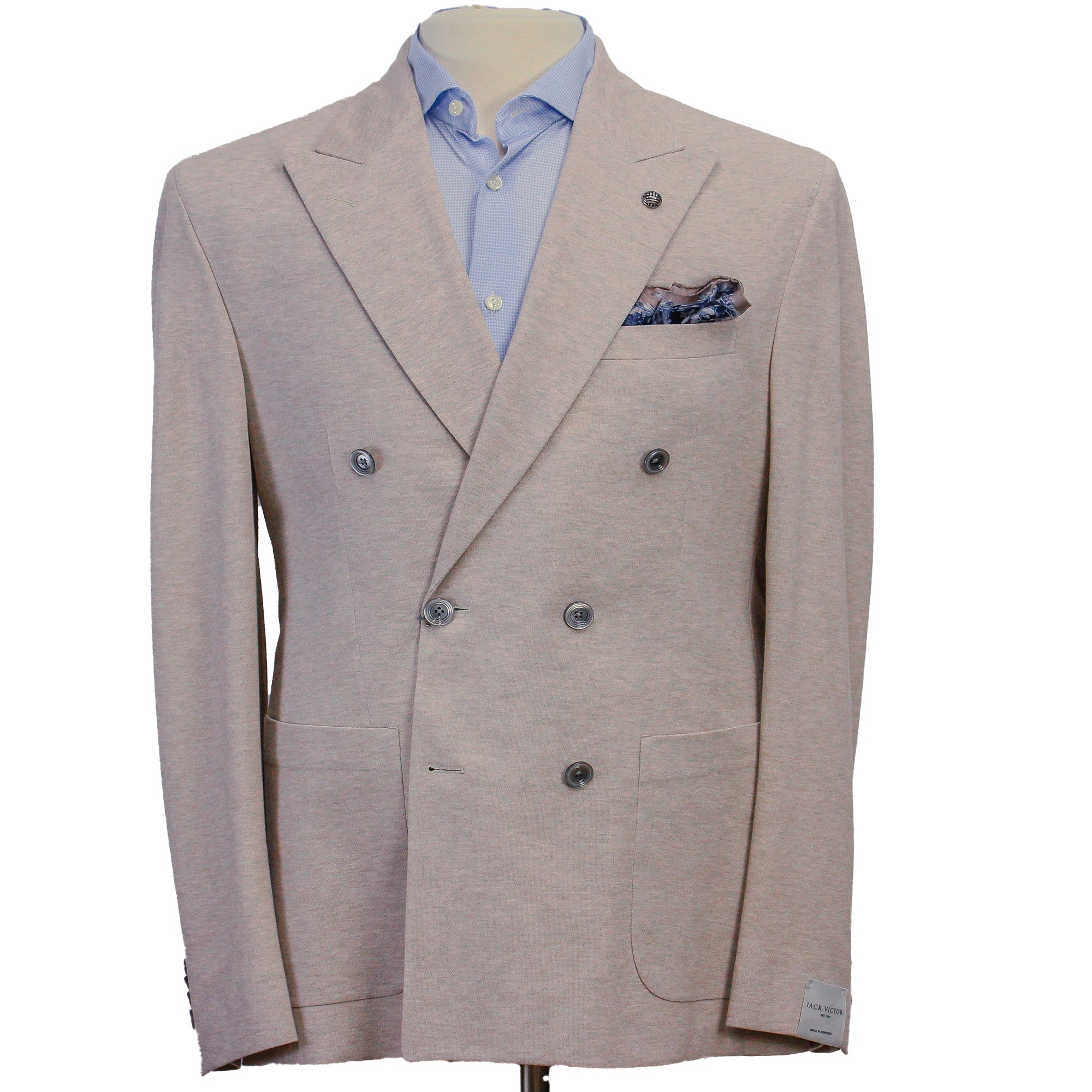 Oatmeal Double Breasted Hall Contemporary Fit Cotton Knit Sport Jacket - Jack Victor