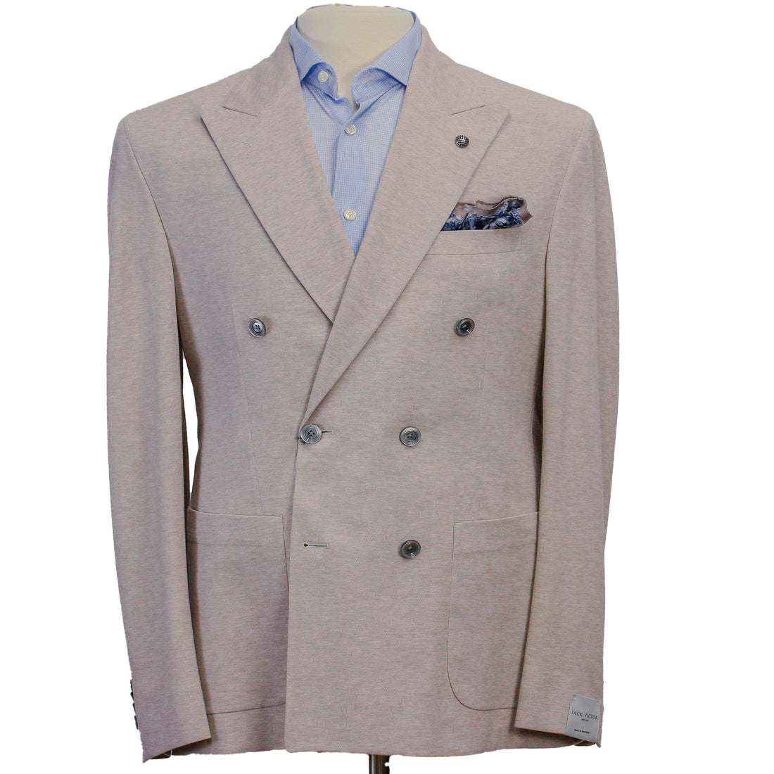 Oatmeal Double Breasted Hall Contemporary Fit Cotton Knit Sport Jacket - Jack Victor