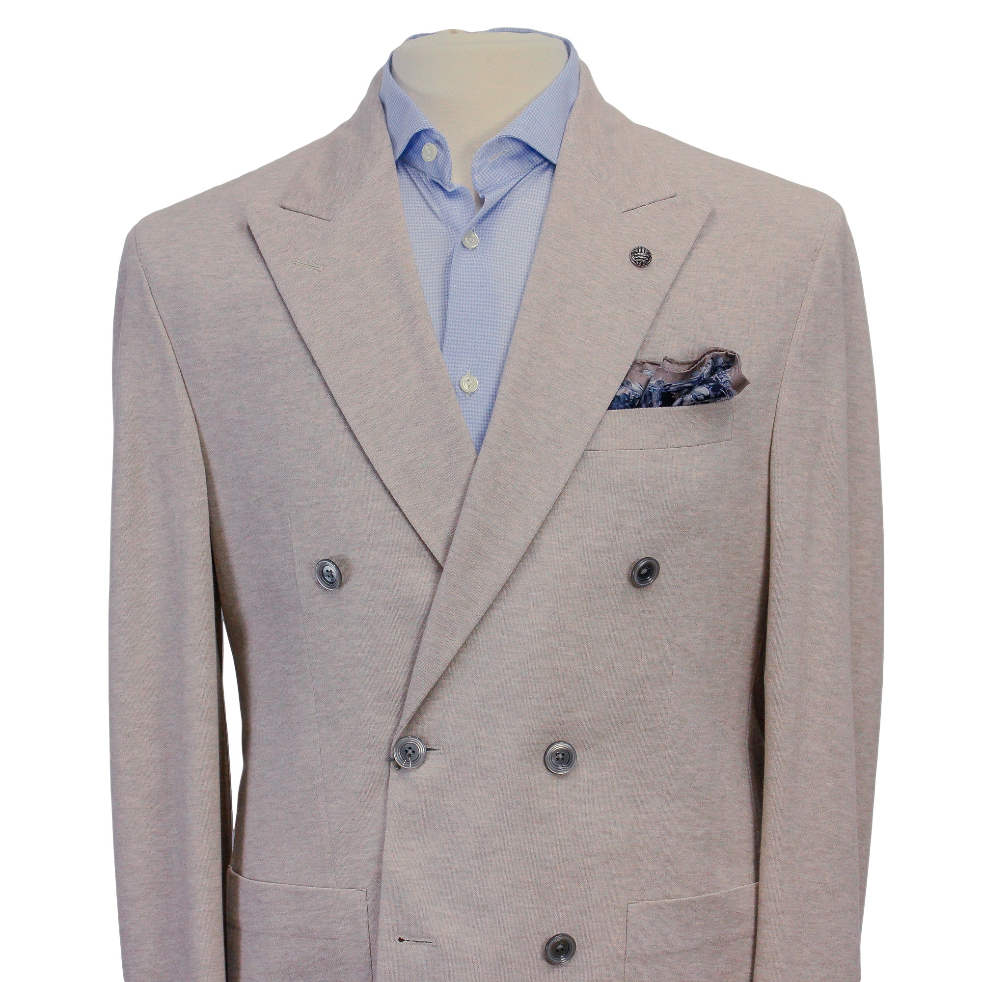 Oatmeal Double Breasted Hall Contemporary Fit Cotton Knit Sport Jacket - Jack Victor