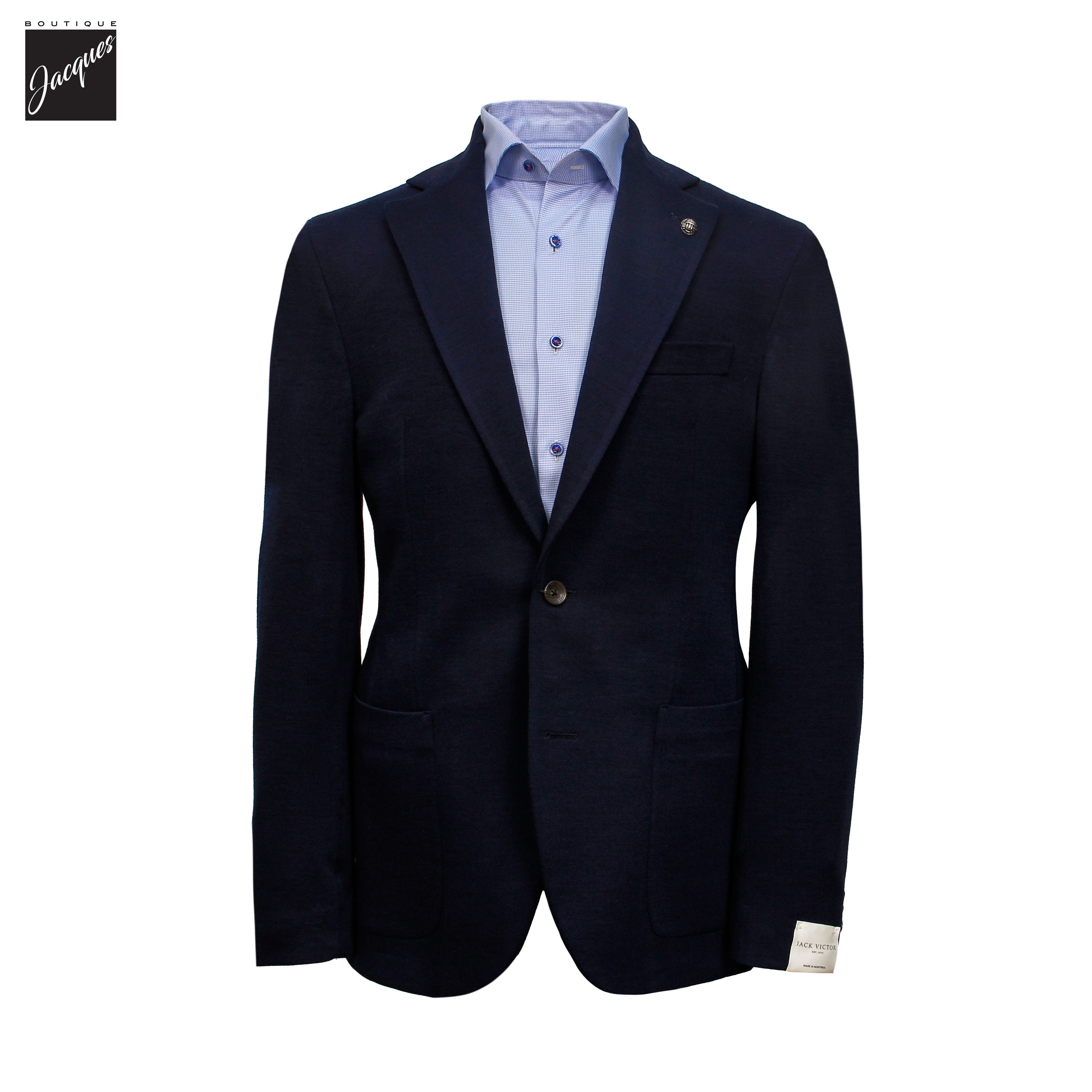 Navy Superfine Wool Stretch Hartford Contemporary Fit Knitted Sport Jacket - Jack Victor