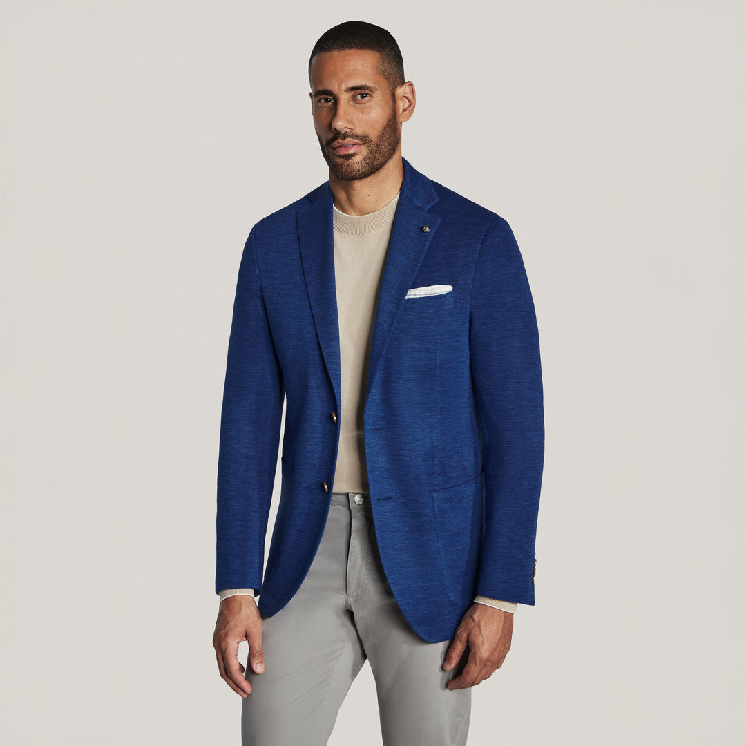 Blue Wool/Silk/Linen Hartford Contemporary Fit Comfortwear Sport Jacket - Jack Victor