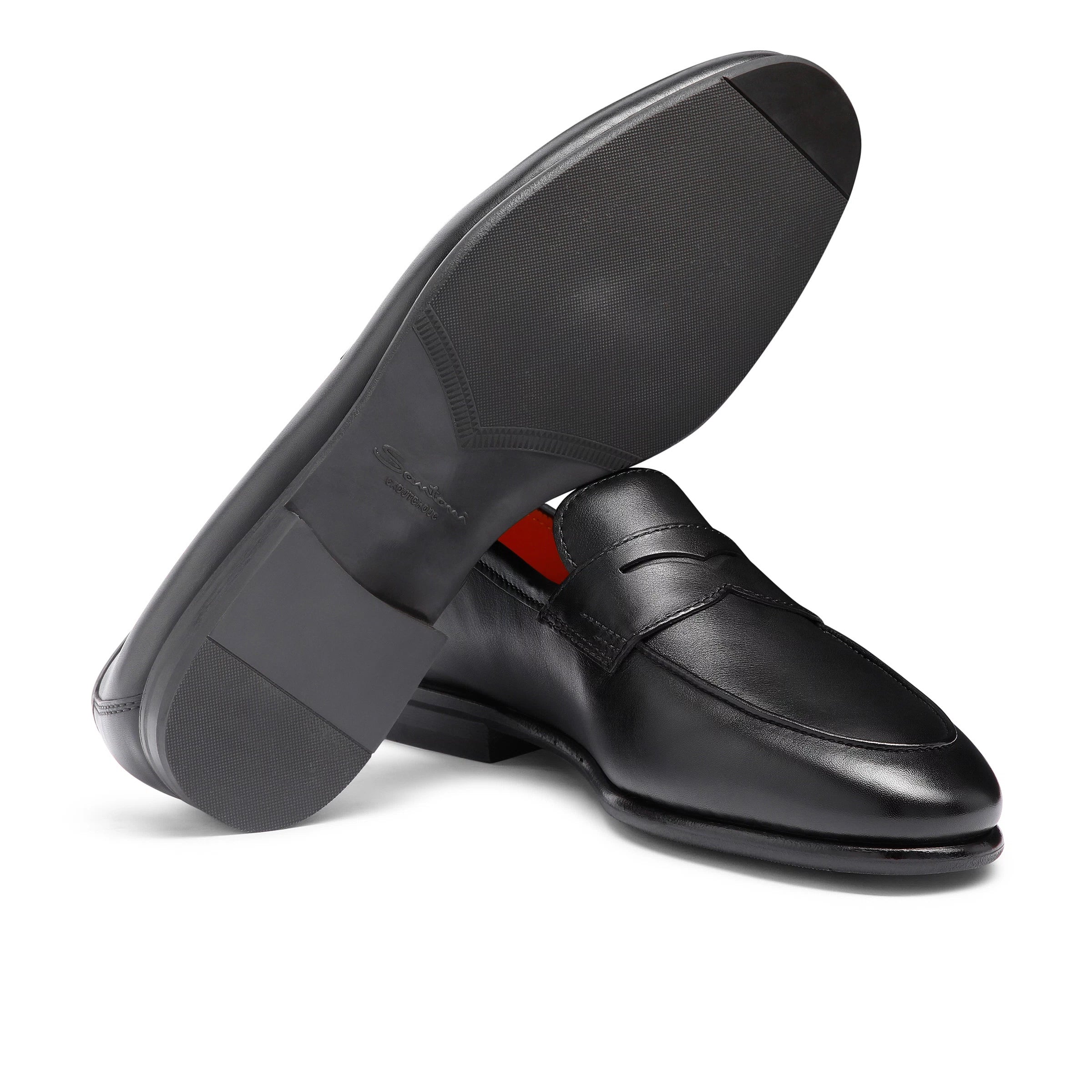 Black Leather Carlos Penny Loafers - Santoni
