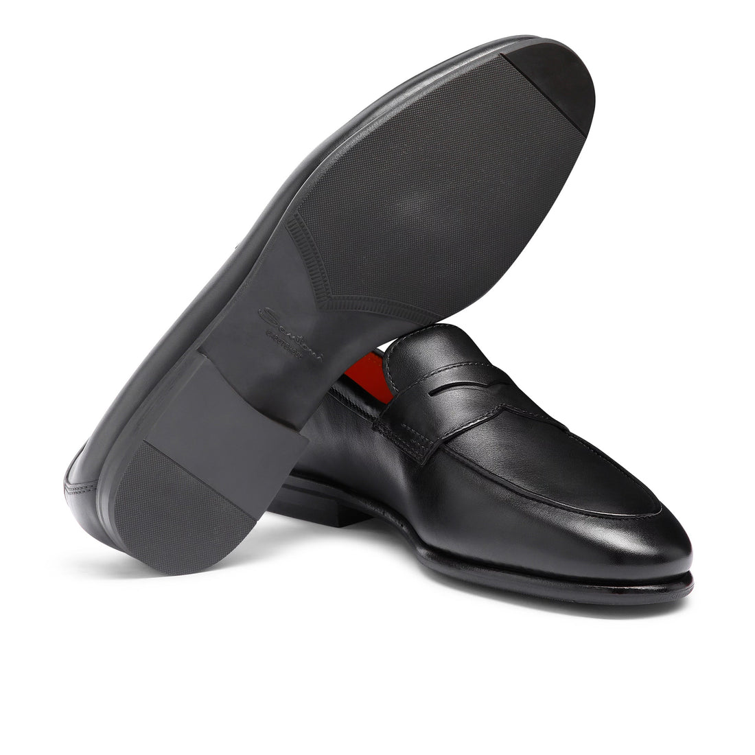Black Leather Carlos Penny Loafers - Santoni