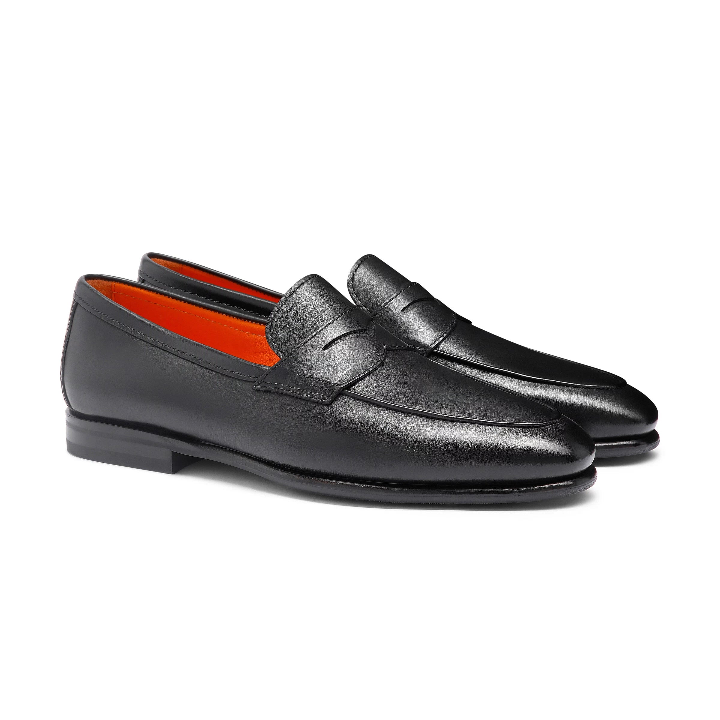 Black Leather Carlos Penny Loafers - Santoni