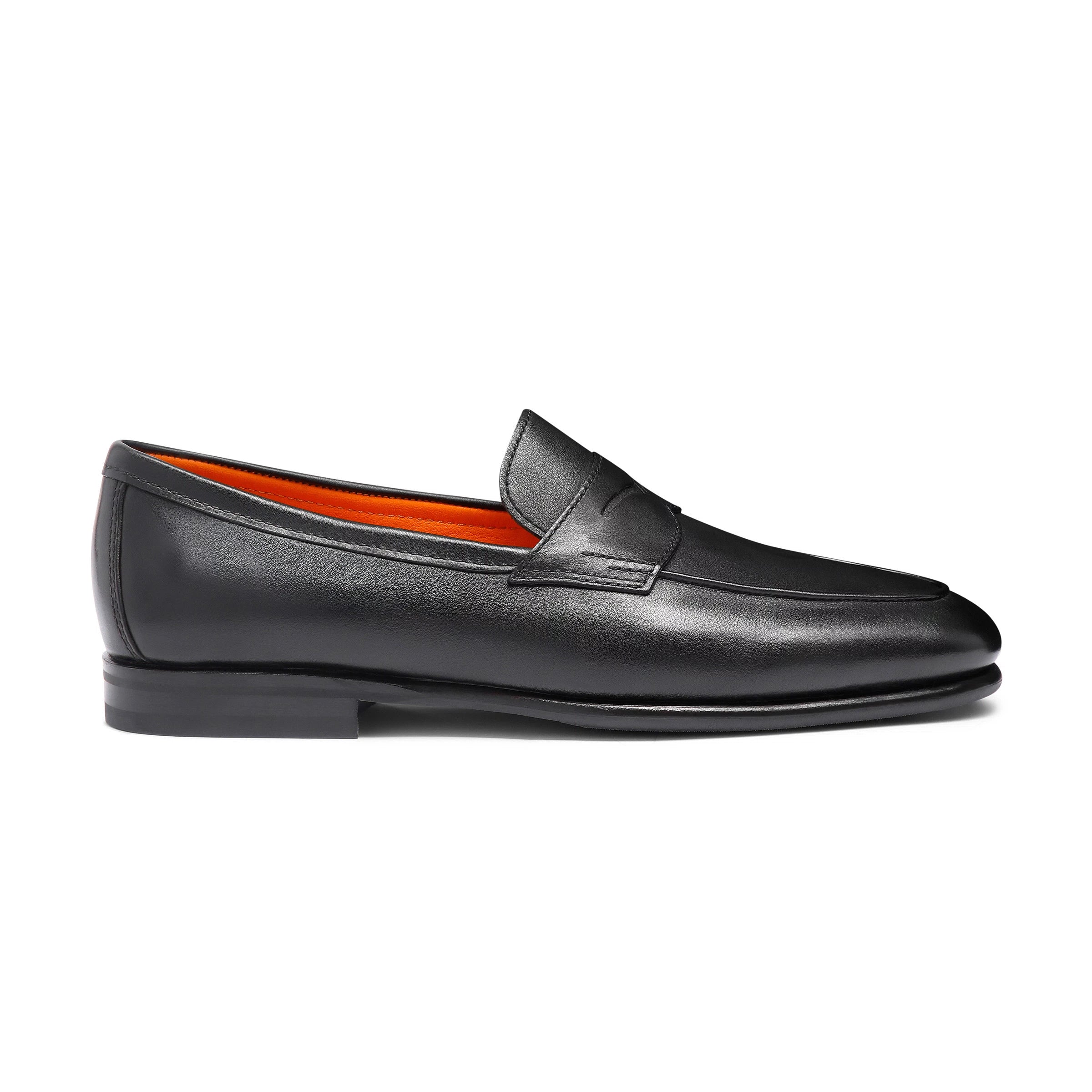 Black Leather Carlos Penny Loafers - Santoni