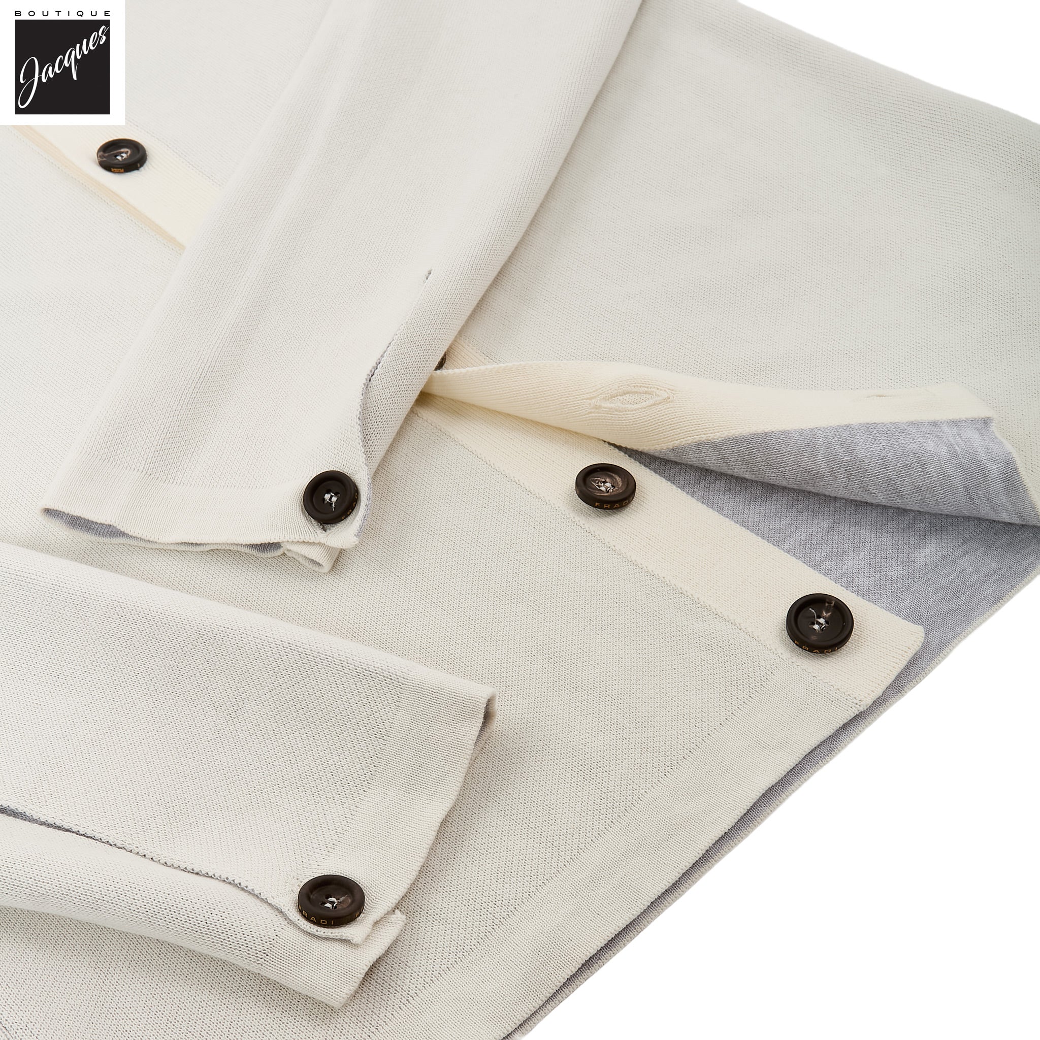 Milk/Gray Double-Faced Cotton Knit Overshirt - FRADI - Boutique Jacques International