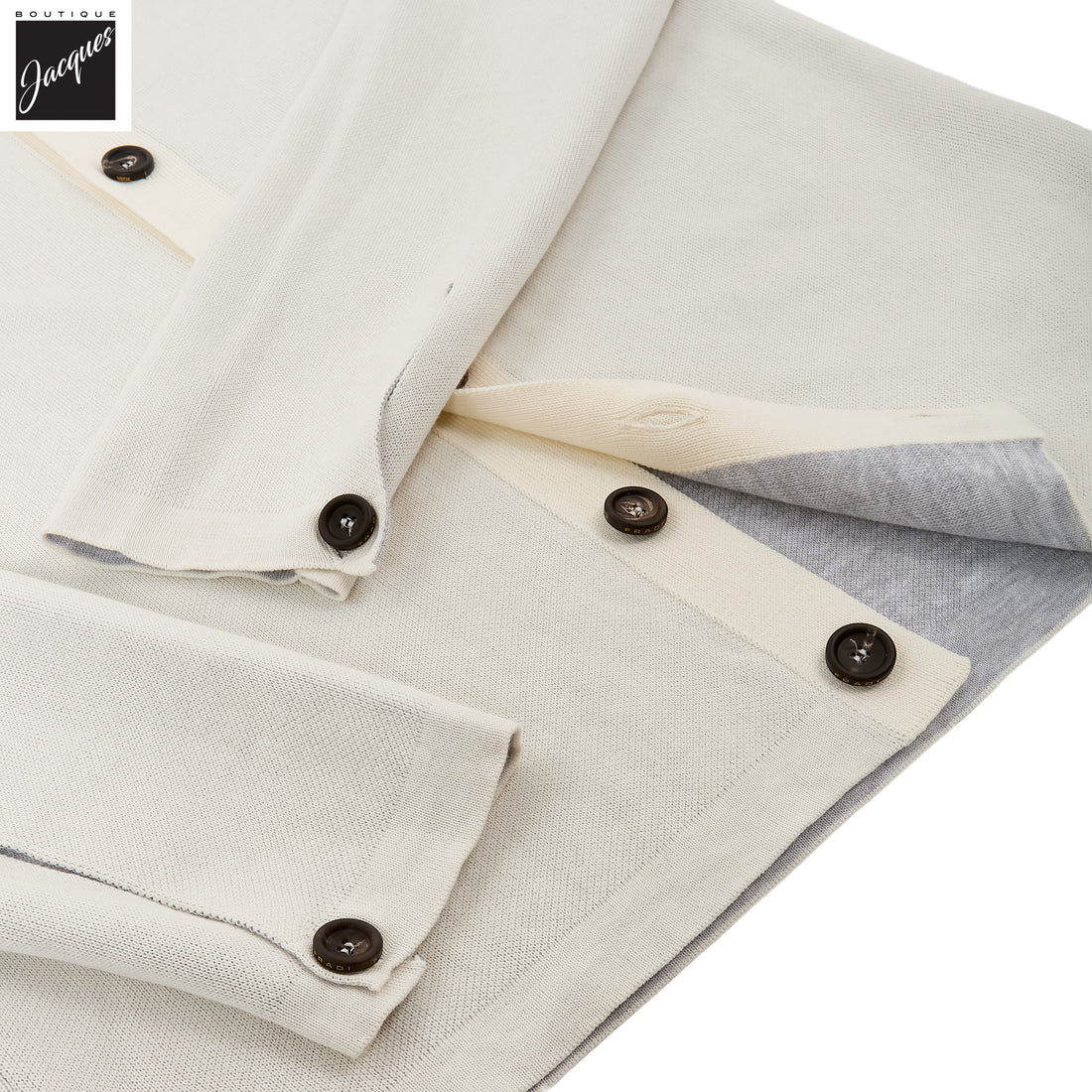 Milk/Gray Double-Faced Cotton Knit Overshirt - FRADI - Boutique Jacques International