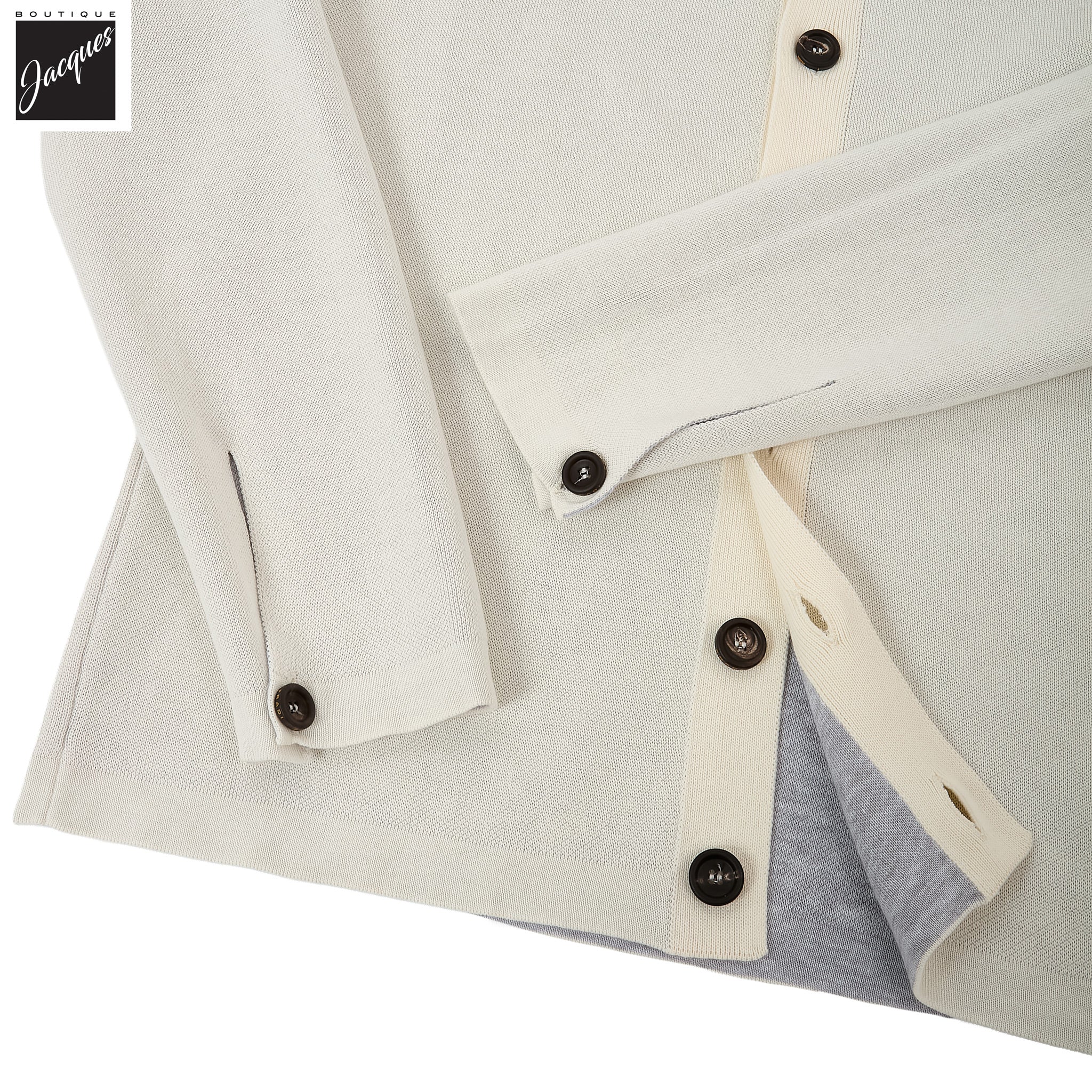 Milk/Gray Double-Faced Cotton Knit Overshirt - FRADI - Boutique Jacques International