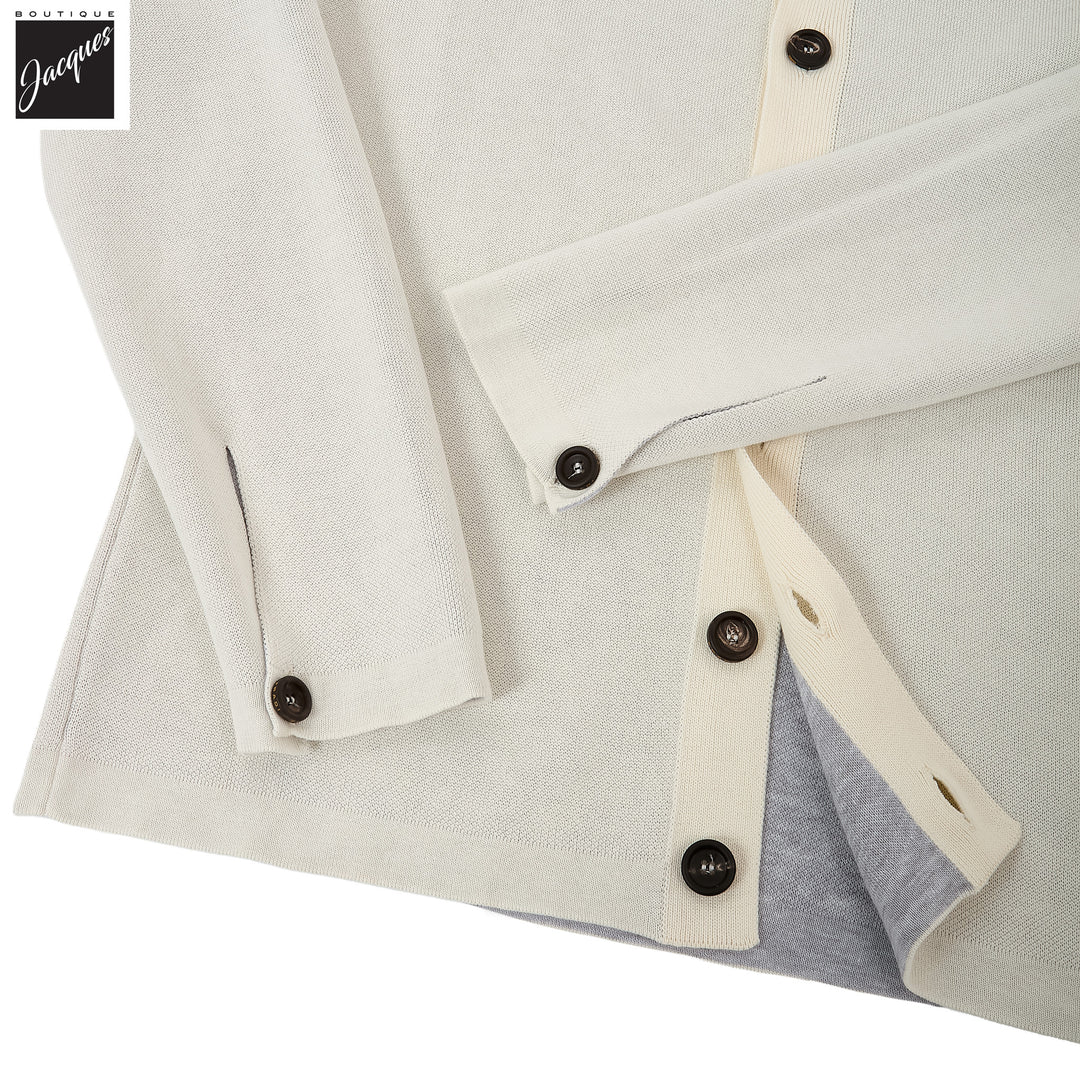 Milk/Gray Double-Faced Cotton Knit Overshirt - FRADI - Boutique Jacques International