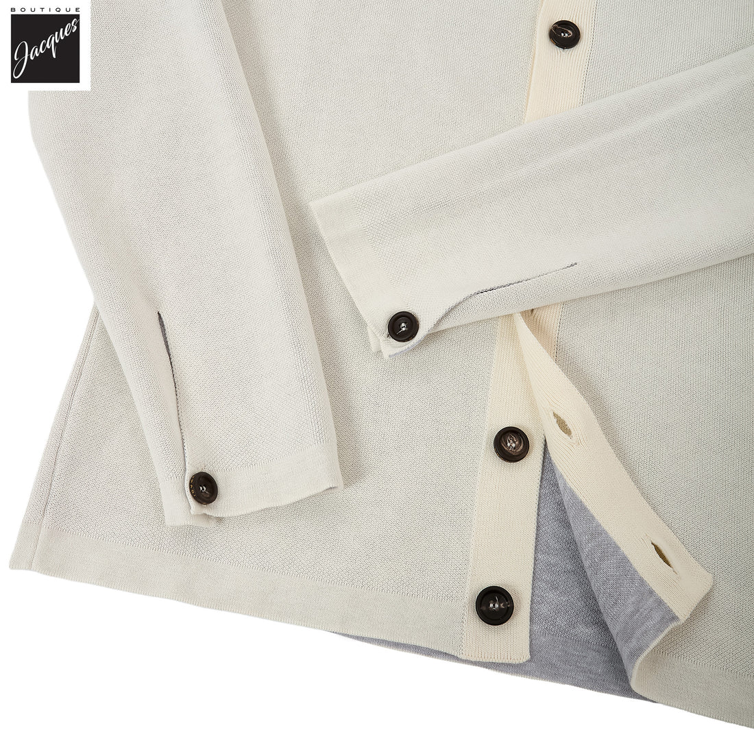 Milk/Gray Double-Faced Cotton Knit Overshirt - FRADI - Boutique Jacques International