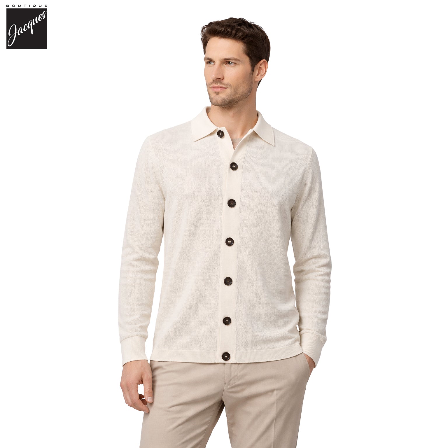 Milk/Gray Double-Faced Cotton Knit Overshirt - FRADI - Boutique Jacques International