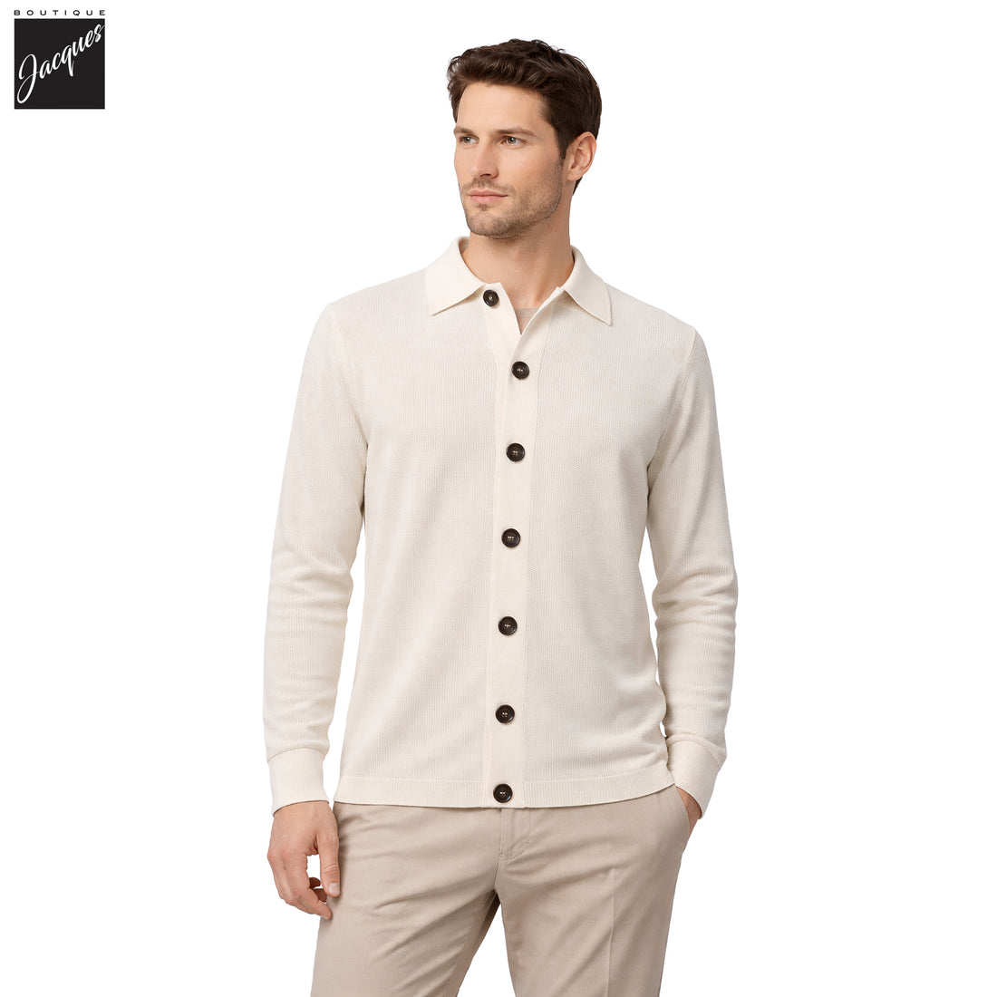 Milk/Gray Double-Faced Cotton Knit Overshirt - FRADI - Boutique Jacques International