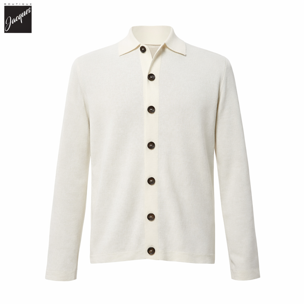 Milk/Gray Double-Faced Cotton Knit Overshirt - FRADI - Boutique Jacques International
