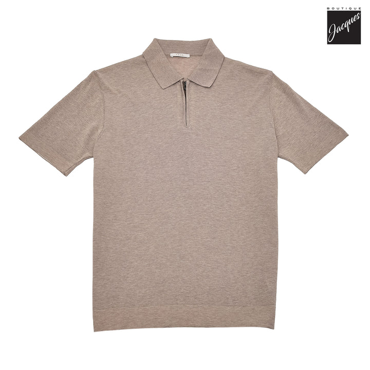 Yuta Beige Knitted Cotton Short Sleeve Zip Polo - FRADI - Boutique Jacques International