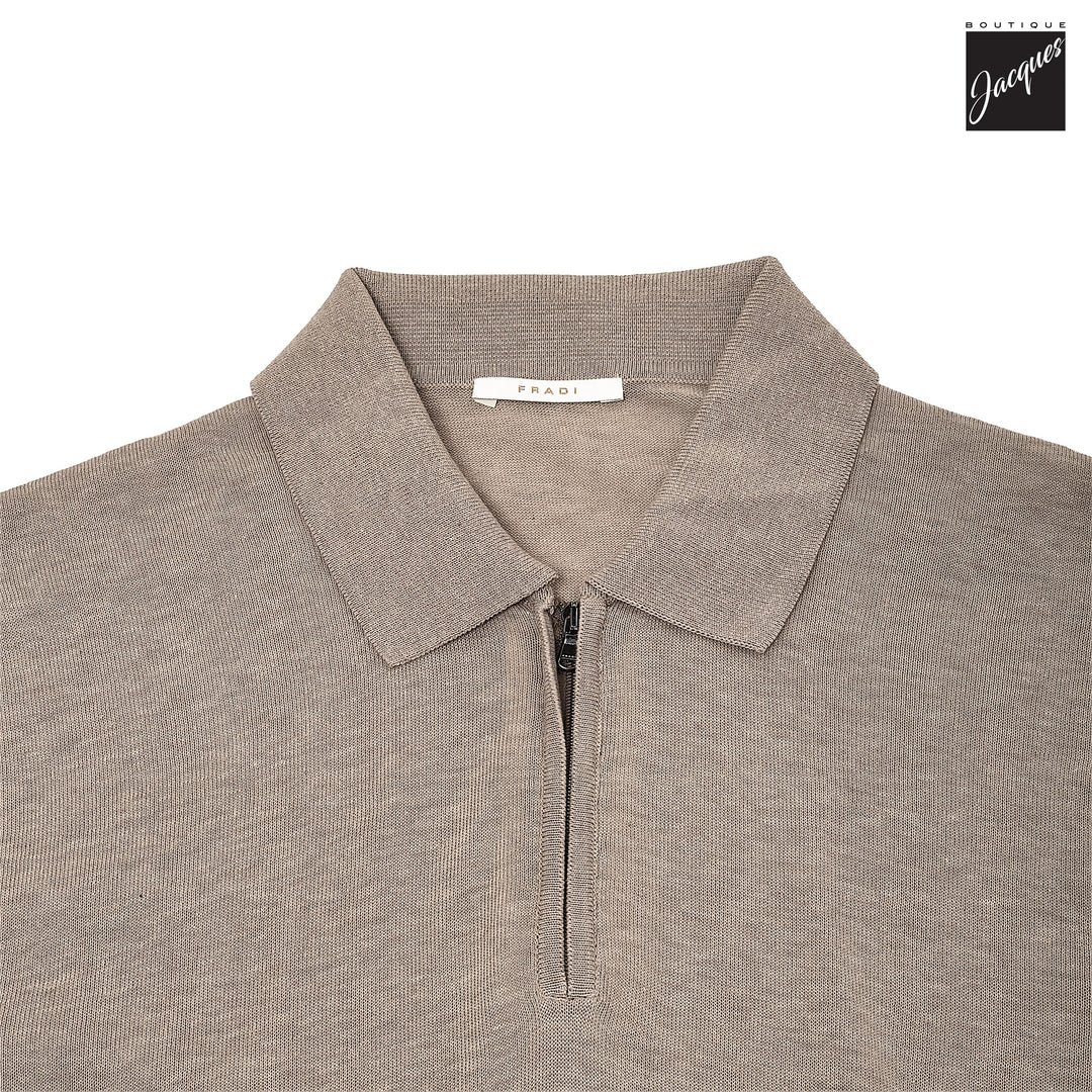 Yuta Beige Knitted Cotton Short Sleeve Zip Polo - FRADI - Boutique Jacques International