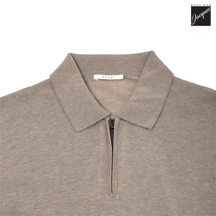 Yuta Beige Knitted Cotton Short Sleeve Zip Polo - FRADI - Boutique Jacques International