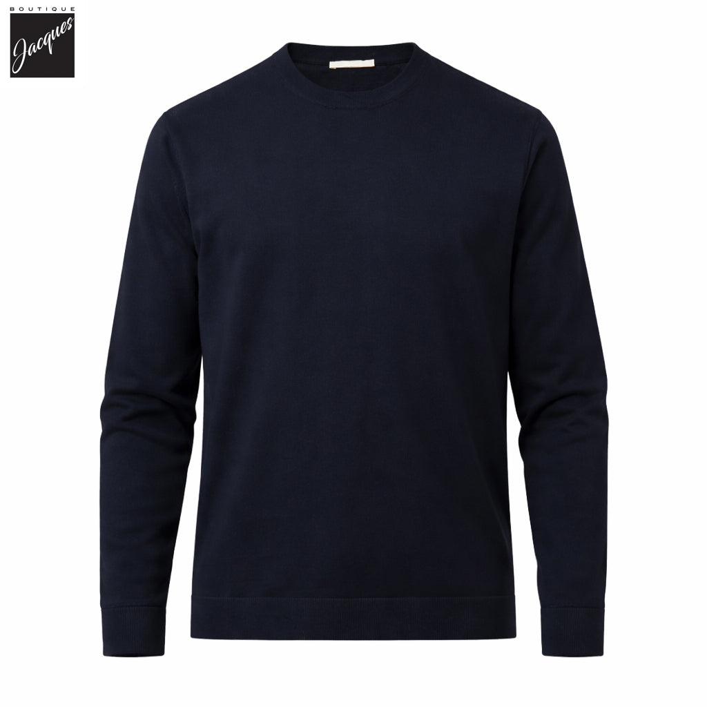 Navy Blue Knitted Cotton Long Sleeve Crew Neck - FRADI - Boutique Jacques International