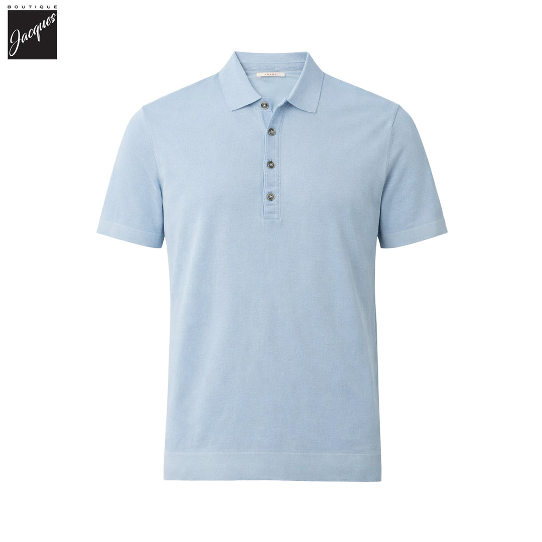 Sky Blue Knitted Cotton Short Sleeve Polo - FRADI - Boutique Jacques International