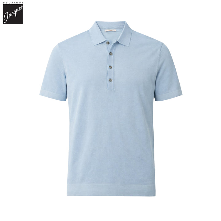 Sky Blue Knitted Cotton Short Sleeve Polo - FRADI - Boutique Jacques International