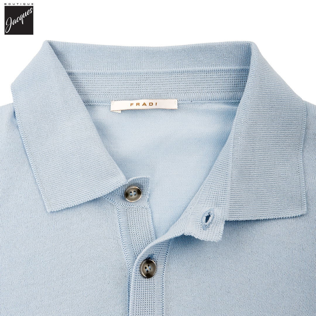 Sky Blue Knitted Cotton Short Sleeve Polo - FRADI - Boutique Jacques International