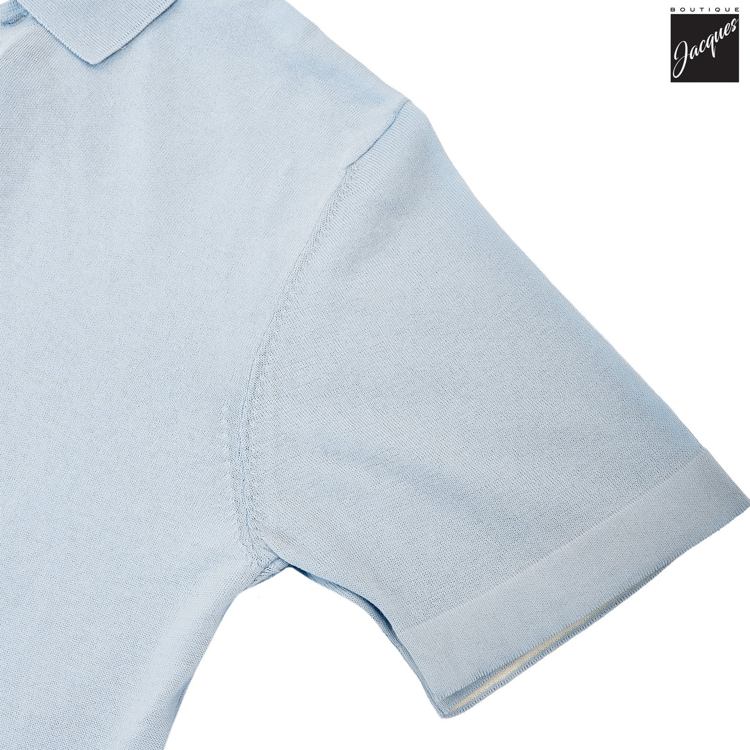 Sky Blue Knitted Cotton Short Sleeve Polo - FRADI - Boutique Jacques International