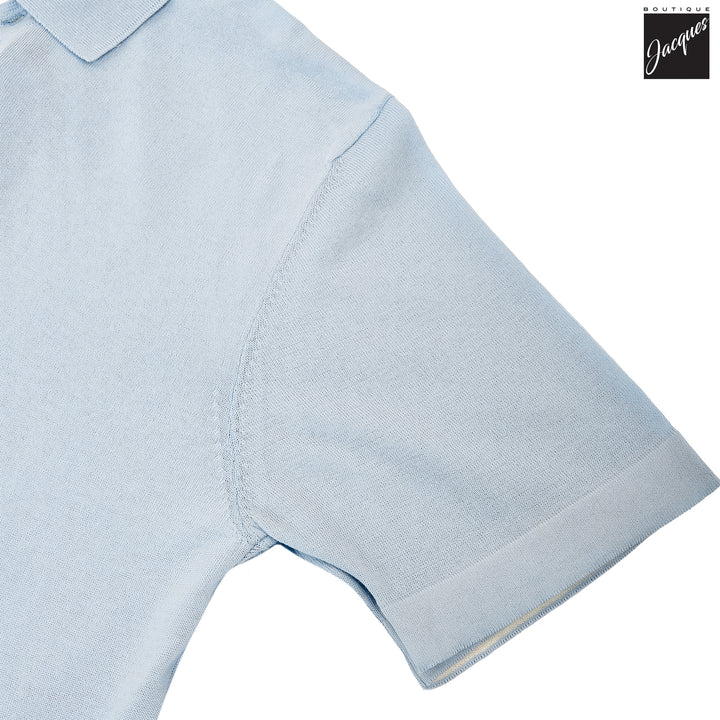 Sky Blue Knitted Cotton Short Sleeve Polo - FRADI - Boutique Jacques International