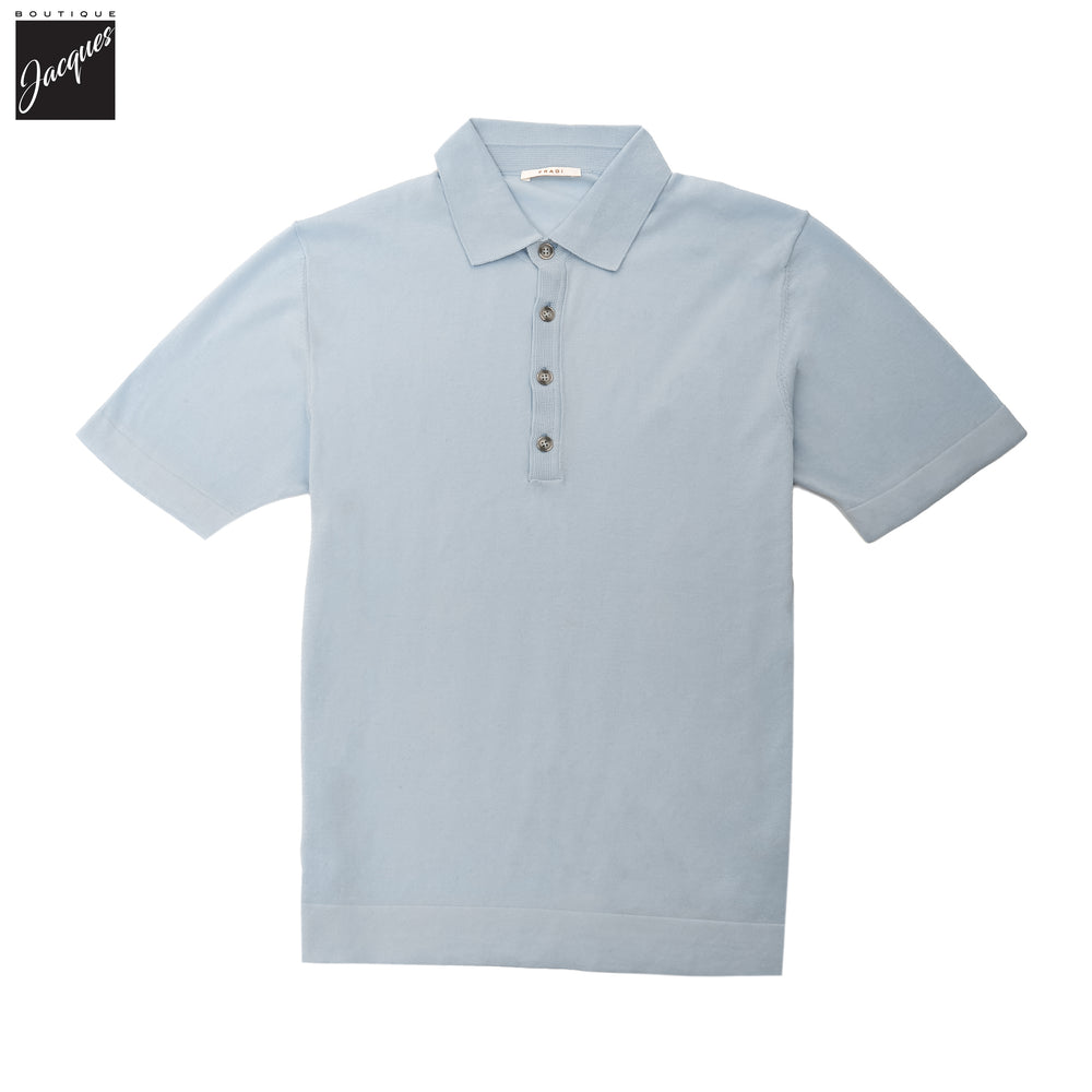 Sky Blue Knitted Cotton Short Sleeve Polo - FRADI - Boutique Jacques International