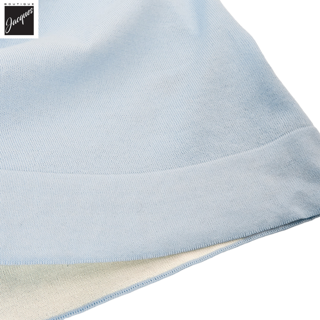 Sky Blue Knitted Cotton Short Sleeve Polo - FRADI - Boutique Jacques International