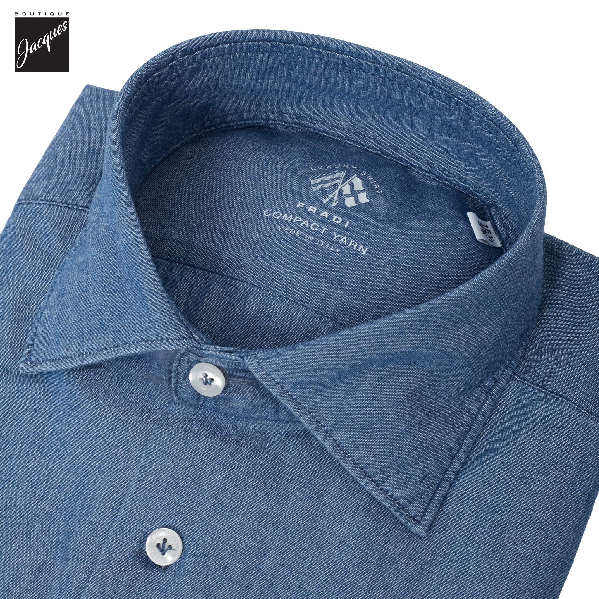 Blue Super Stone Washed Denim Slim Fit Casual Shirt - FRADI - Boutique Jacques International