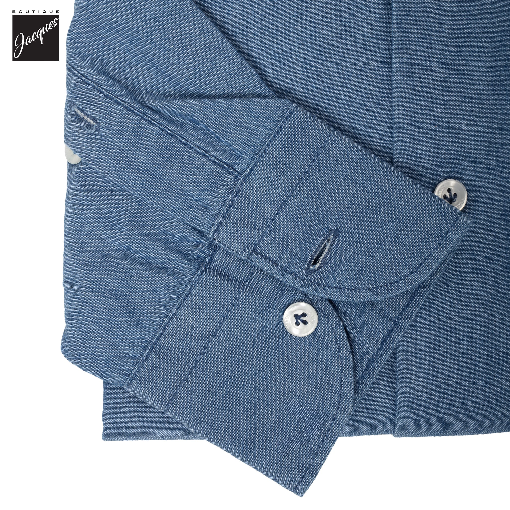 Blue Super Stone Washed Denim Slim Fit Casual Shirt - FRADI - Boutique Jacques International