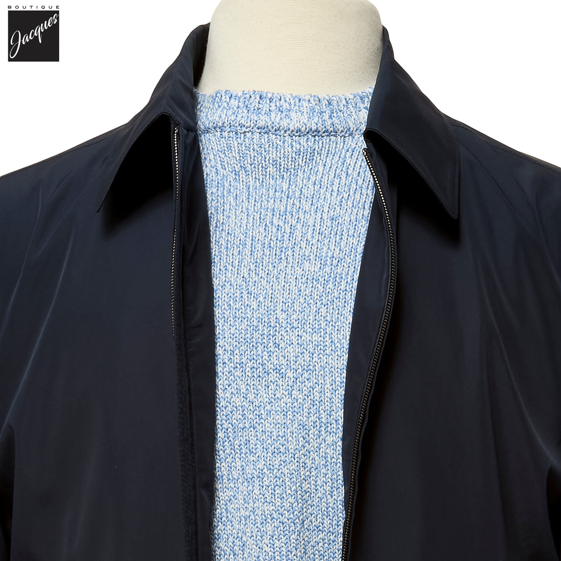 Navy Blue Technical Full-Zip Bomber Jacket - Corneliani - Boutique Jacques International