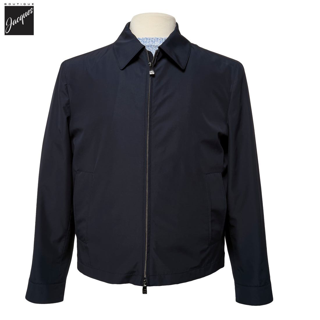 Navy Blue Technical Full-Zip Bomber Jacket - Corneliani - Boutique Jacques International