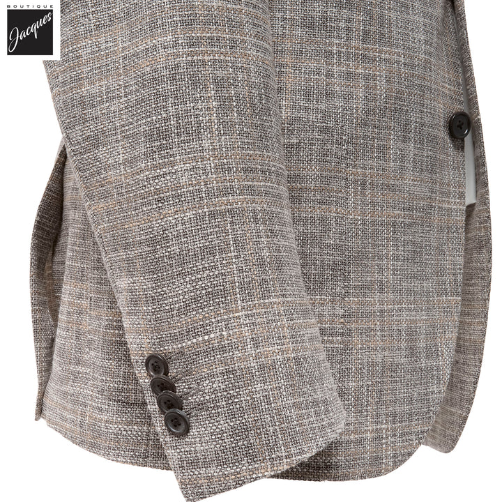Taupe/Beige Overcheck Wool-Silk Blend Modern Fit Sport Coat - Corneliani - Boutique Jacques International