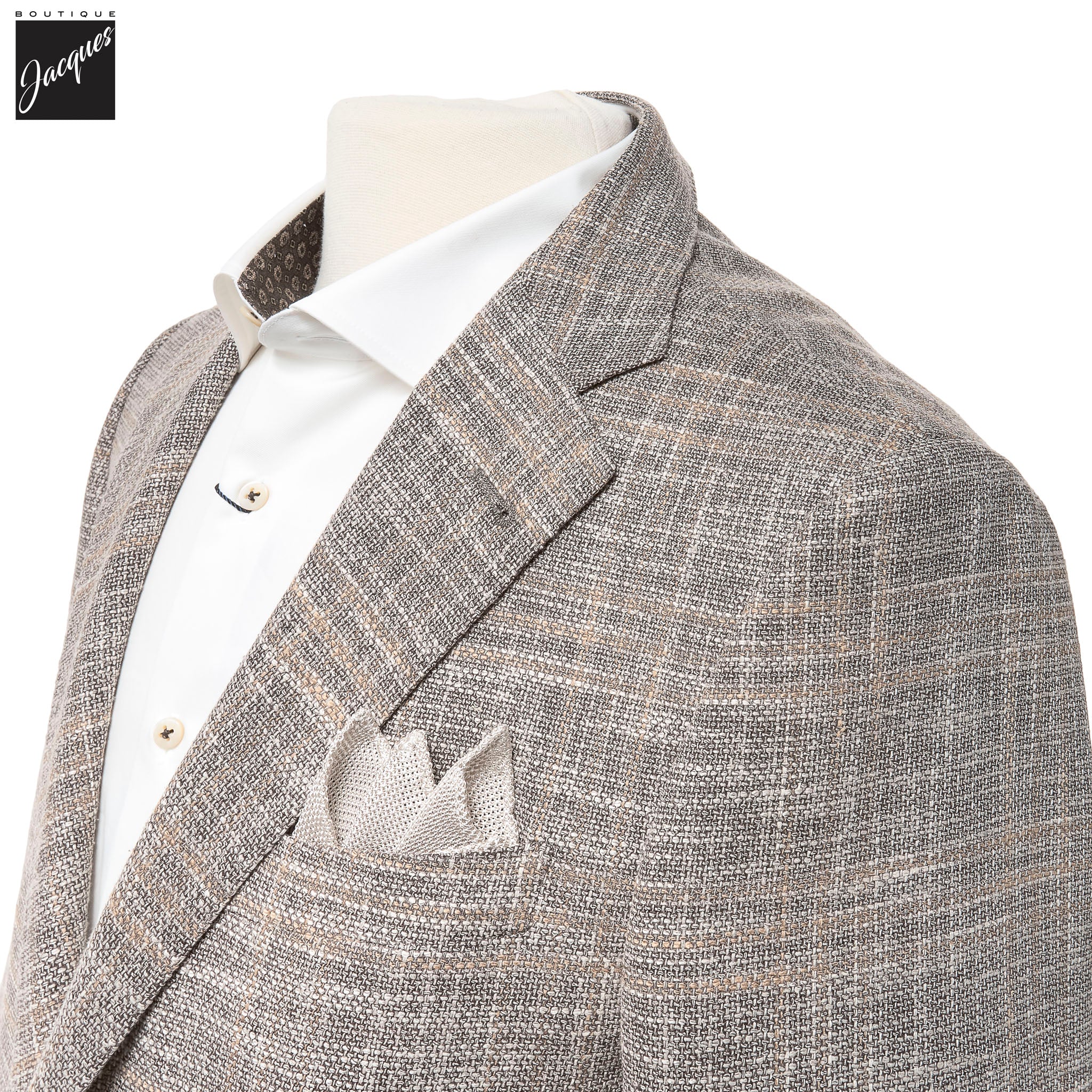 Taupe/Beige Overcheck Wool-Silk Blend Modern Fit Sport Coat - Corneliani - Boutique Jacques International