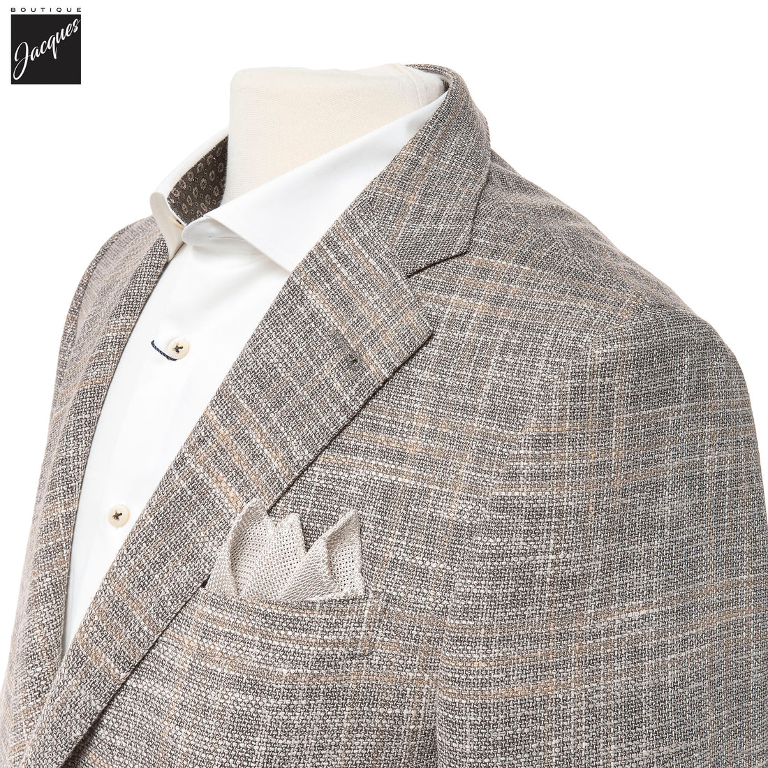 Taupe/Beige Overcheck Wool-Silk Blend Modern Fit Sport Coat - Corneliani - Boutique Jacques International