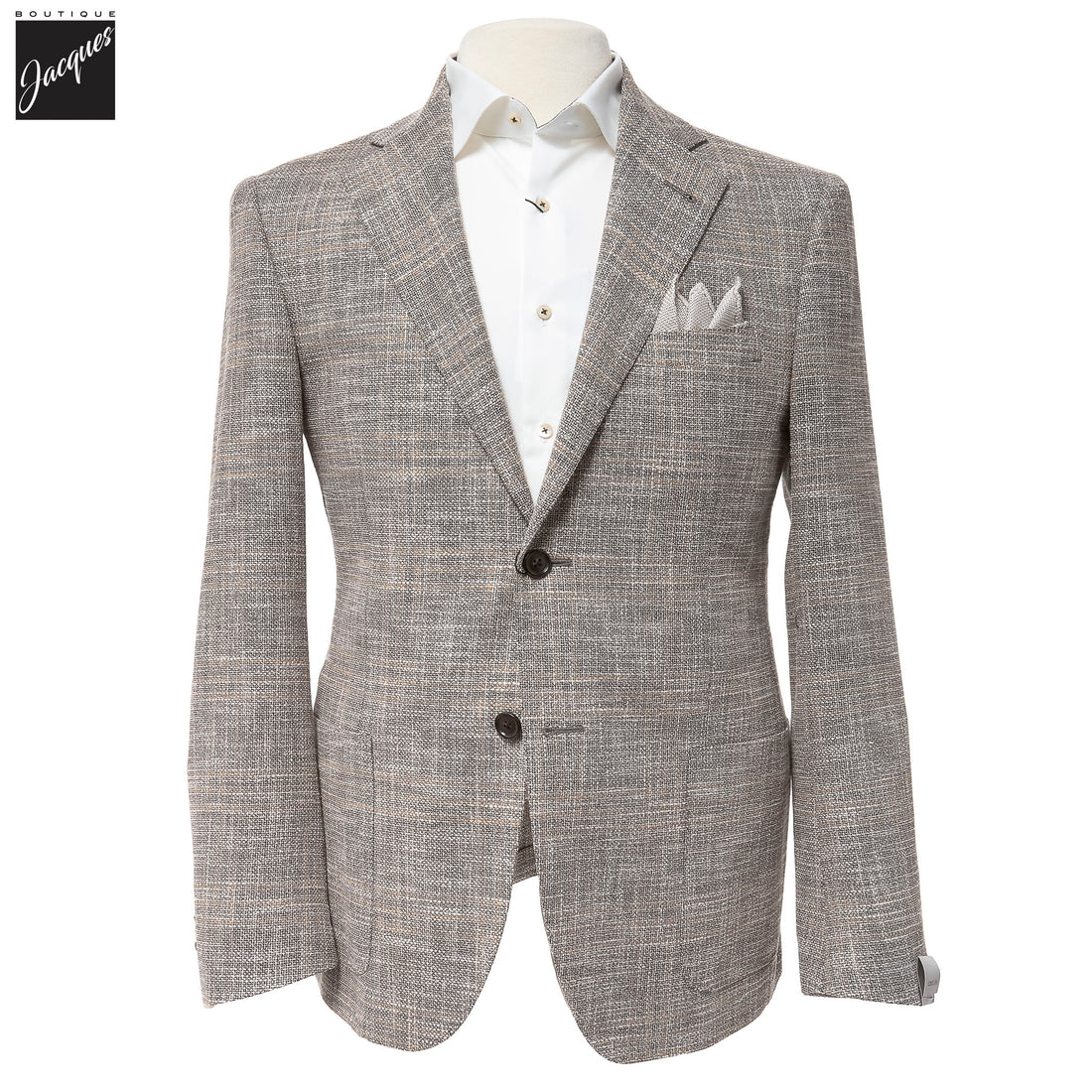 Taupe/Beige Overcheck Wool-Silk Blend Modern Fit Sport Coat - Corneliani - Boutique Jacques International