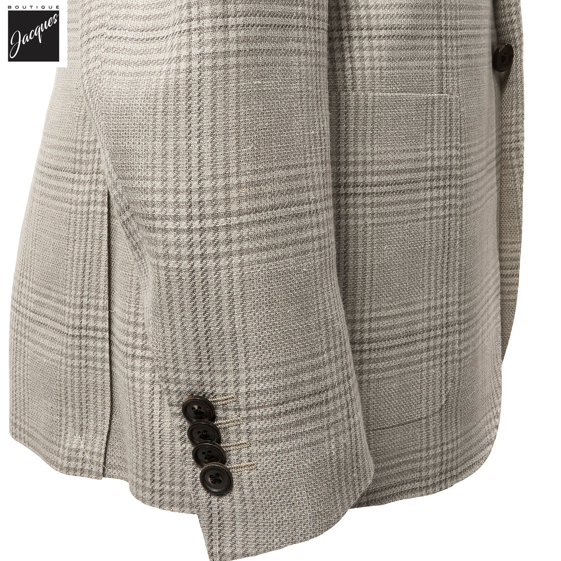 Light Taupe Check Wool-Silk-Linen Modern Fit Sport Coat - Corneliani - Boutique Jacques International